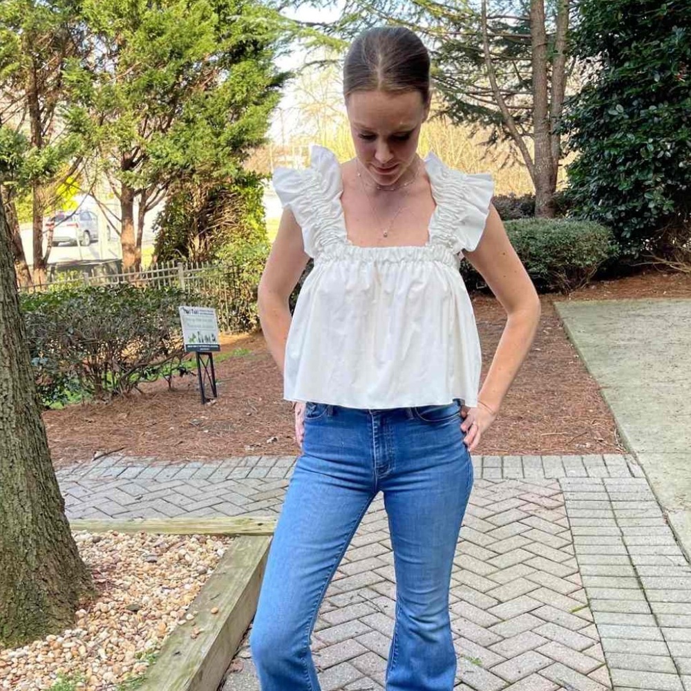 MONICA NERA Stunning White Ruffle Tank Top